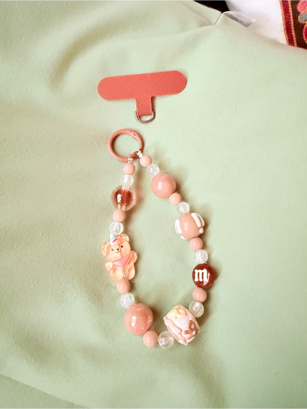 light brown  Beaded Keychain or phone chain Wristlet with Cute Charm